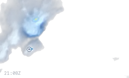 Animated replay of the 2026-08-22 storm over Greater Cleveland, Ohio: a compact cell tracks east across the frame, brightening through the middle of its life and fading as it moves on.